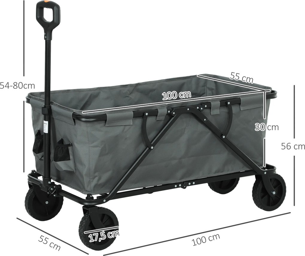 Outsunny Căruț de grădină de 120 kg, pliabil, căruț de transport cu acoperire detașabilă 160 litri Gri închis | Aosom Romania