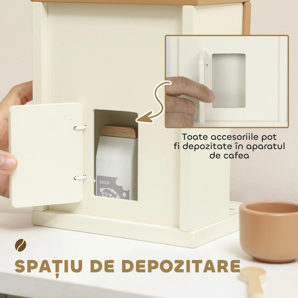 AIYAPLAY Set de joacă cu mașină de cafea din lemn, pentru copii de 3 ani cu accesorii, Maro | Aosom Romania