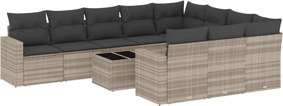 vidaXL Set canapele de grădină cu perne, 11 piese, gri, poliratan