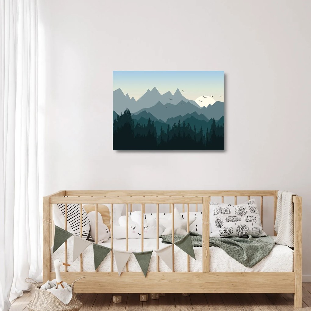 Tablou pe sticlă - Munții cu privirea graficeanului (70x50 cm)