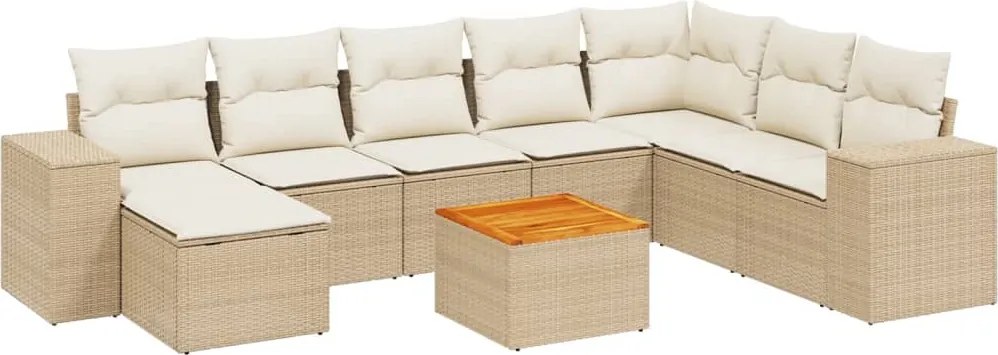 vidaXL Set canapele de grădină, 9 piese, cu perne, bej, poliratan