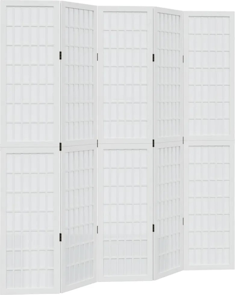 vidaXL Paravan cameră 5 panouri, alb, lemn masiv paulownia