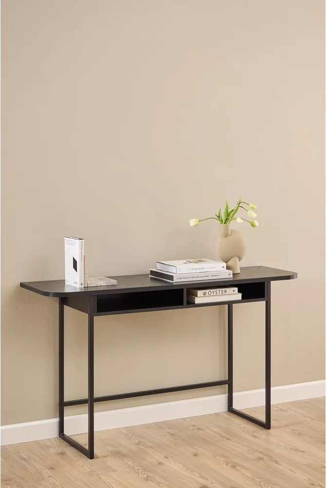 Masă consolă neagră cu aspect de lemn de frasin 40x140 cm Darlington – Actona