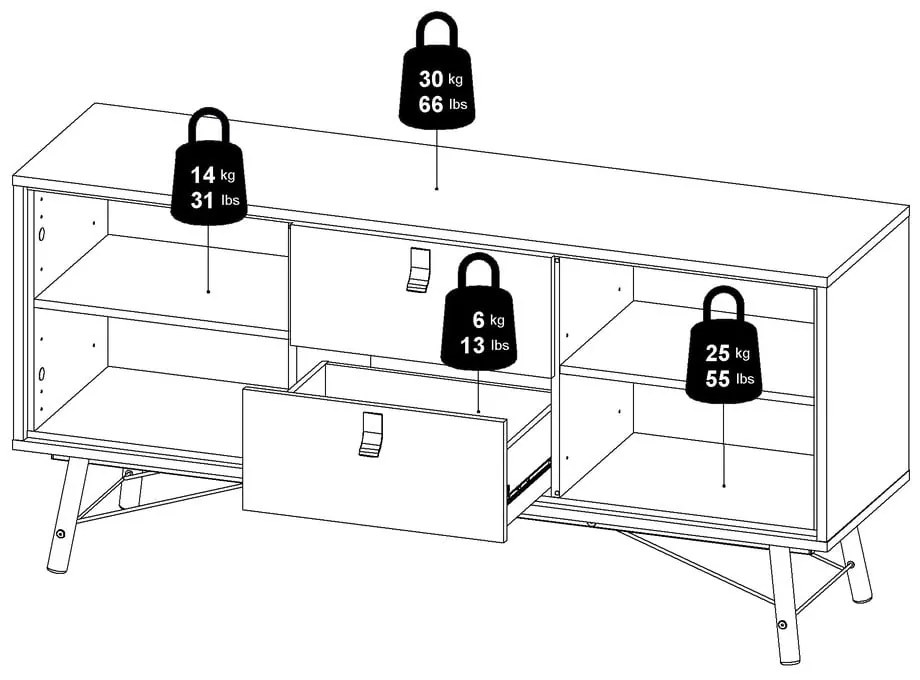 Comodă în culoare naturală cu aspect de lemn de stejar 150x72x40 cm Ry – Tvilum