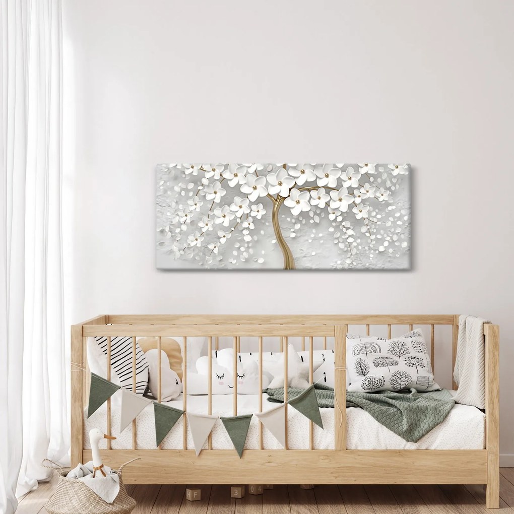 Tablou cu copac alb cu flori (120x50 cm)