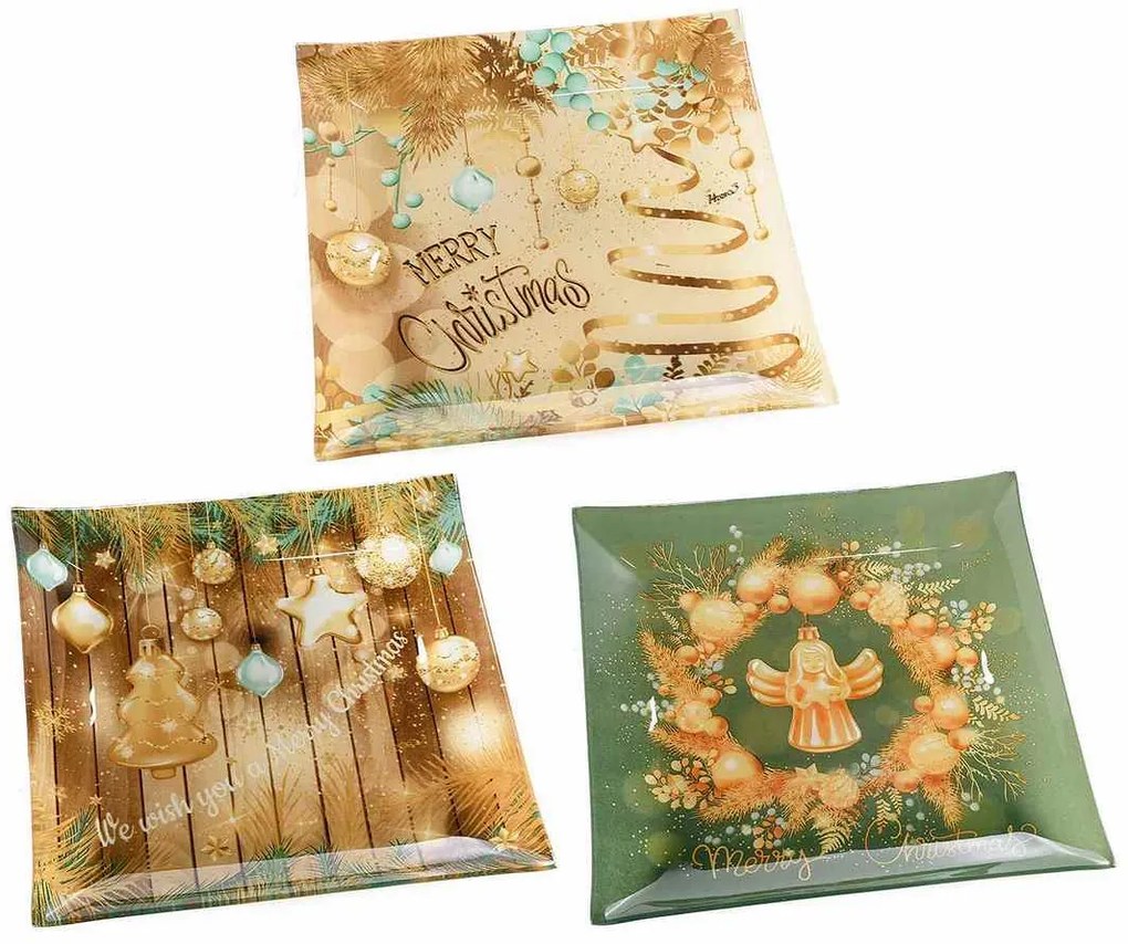 Set 3 platouri sticla craciun 25x25 cm