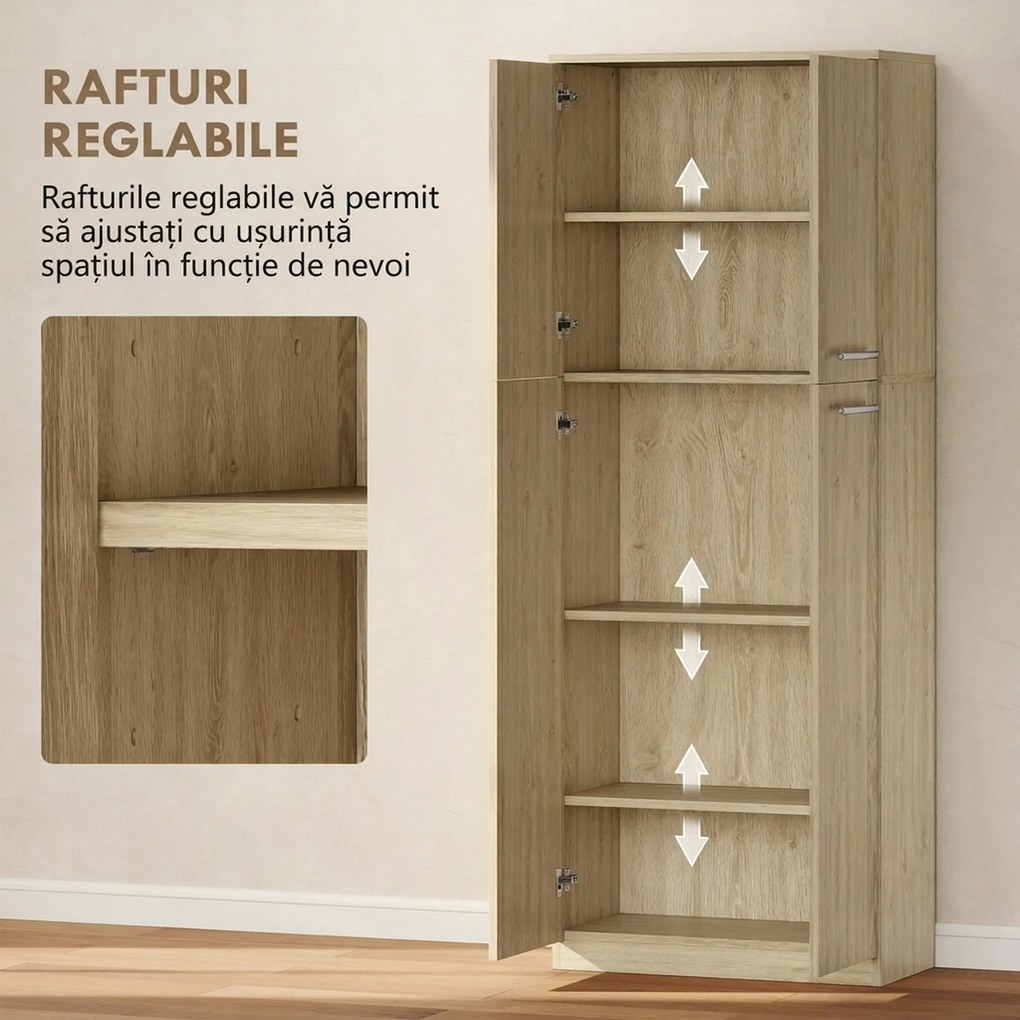 HOMCOM Mobilier de Depozitare cu 2 Dulapuri și Rafturi Reglabile din Lemn Stejar | Aosom Romania
