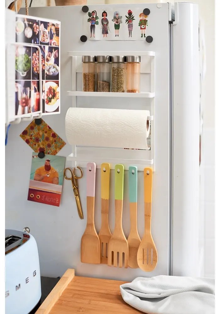 Suport magnetic YAMAZAKI Tower Magnetic Side Rack, mare, alb