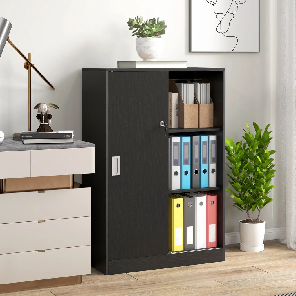 HOMCOM Dulap de Birou 3 Rafturi cu Încuietoare și 2 Chei de Securitate 80x40x120 cm Negru | Aosom Romania