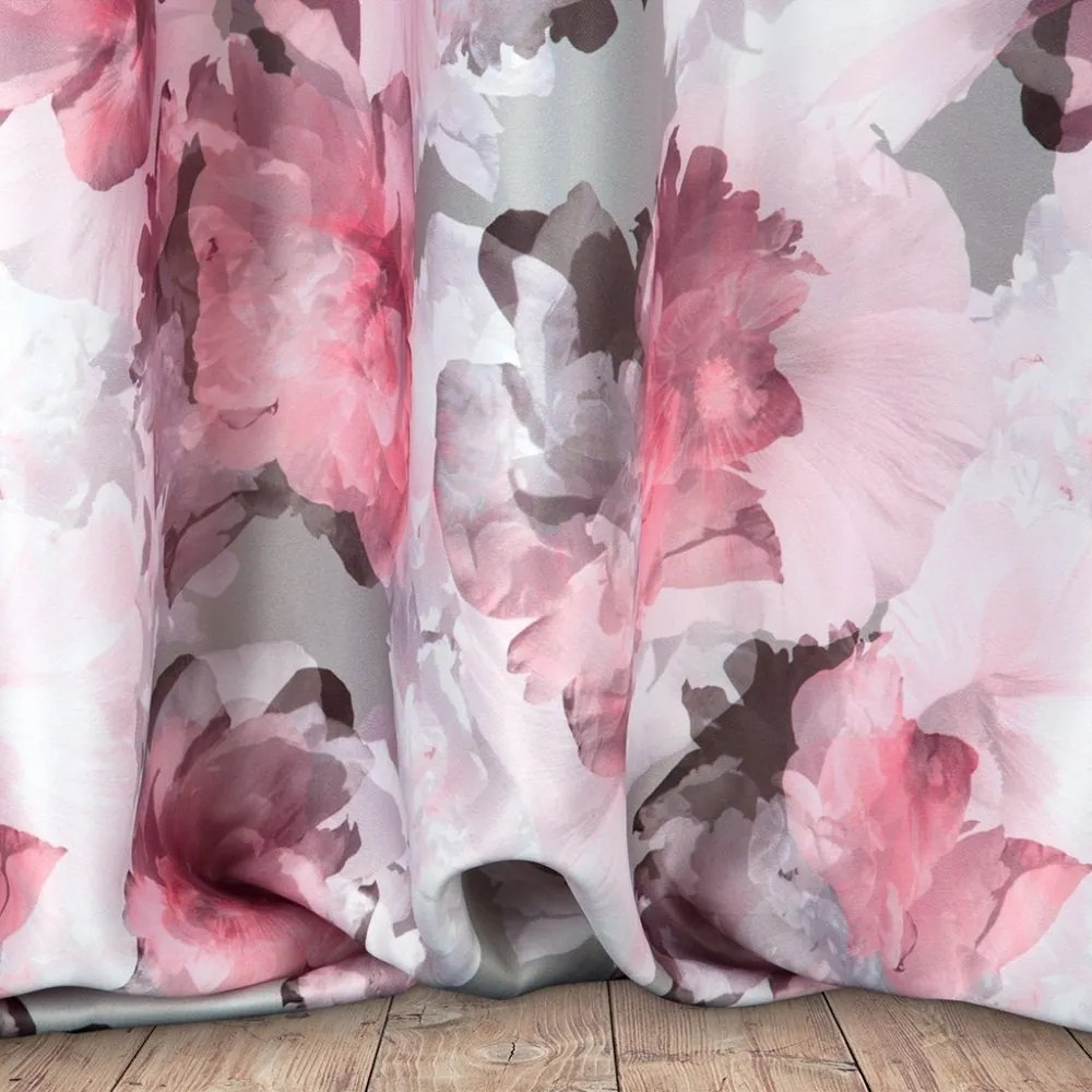 Draperie roz scurtă cu imprimeu de flori Lungime: 170 cm