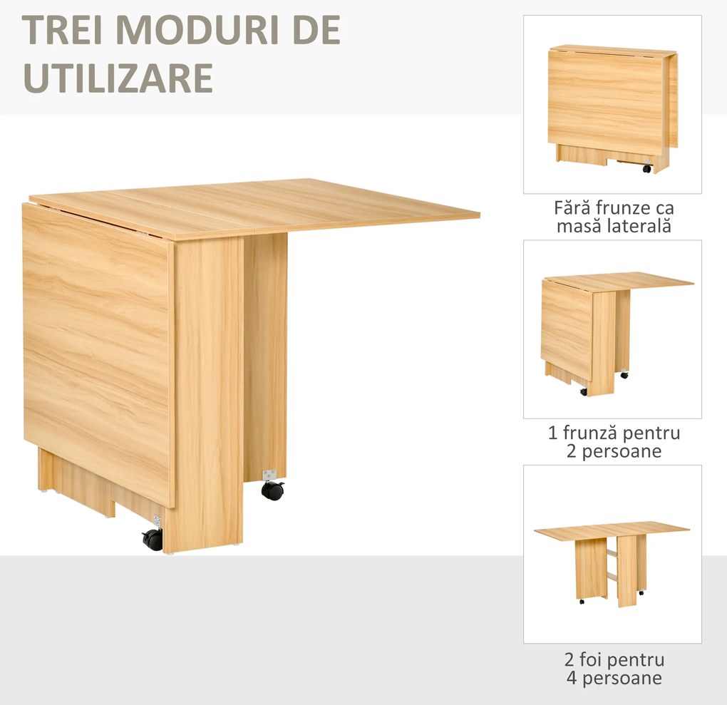 Masa de Pranz Pliabila, Lemn Natural, 140x80x74cm HOMCOM | Aosom Romania