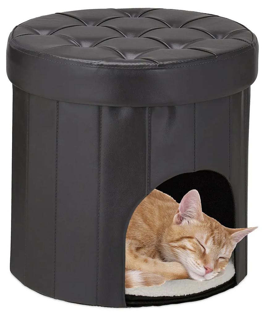 Taburet cu culcus pentru pisici/caini de talie mica piele ecologica design deosebit negru
