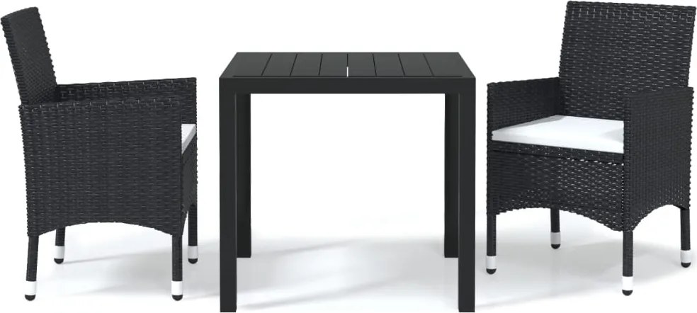vidaXL Set de masă pentru grădină cu perne, 3 piese, negru, poliratan
