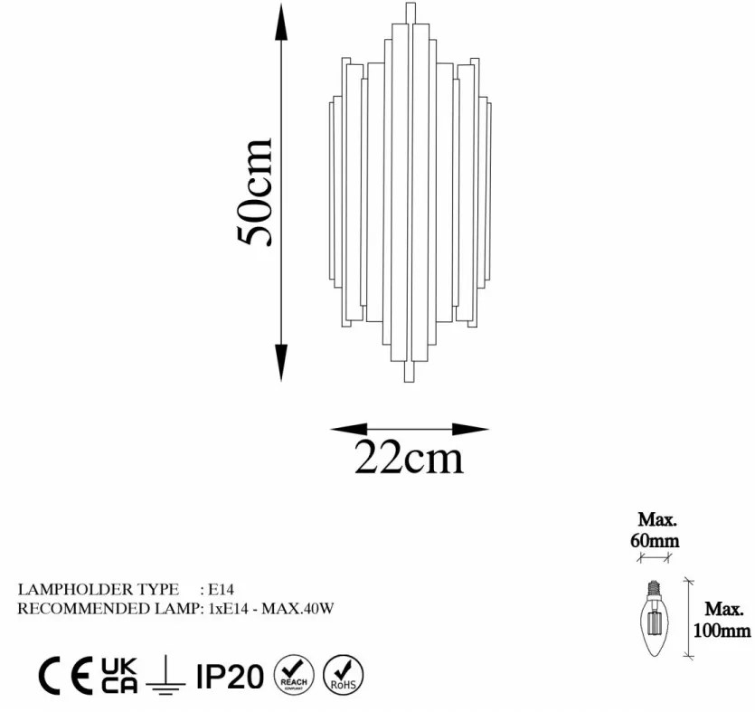 Aplica de Perete Reis - 13340, Soclu E14, Max 40W, Culoare Negru