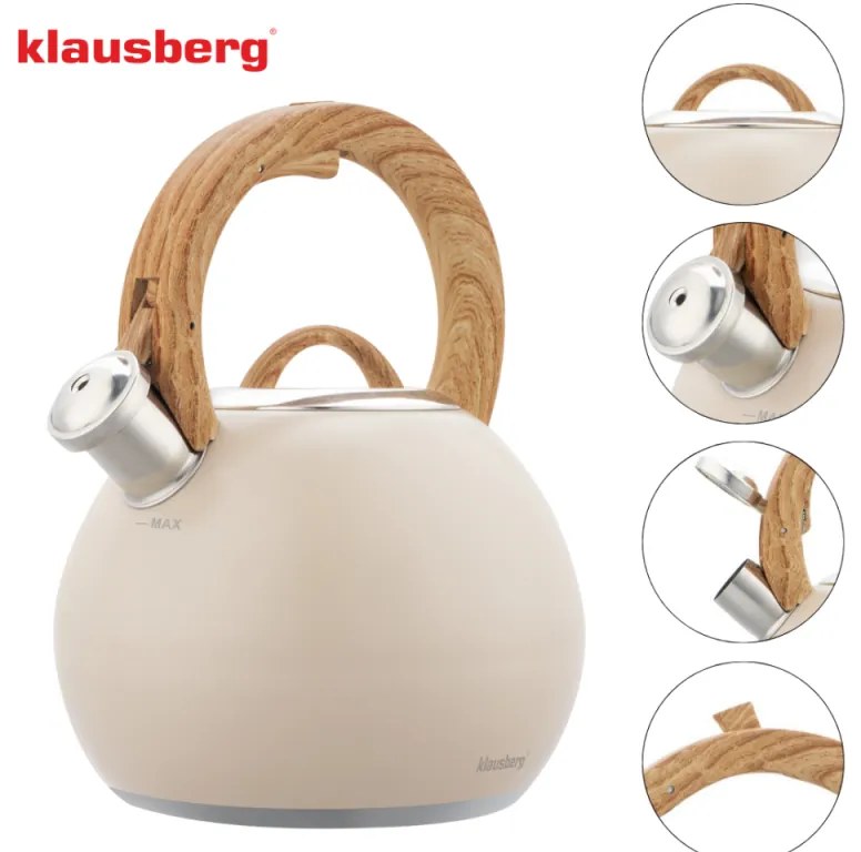 Ceainic cu fluier Klausberg KB 7956, 3L, Maner termoizolat, Fund multistrat, Inductie, Bej