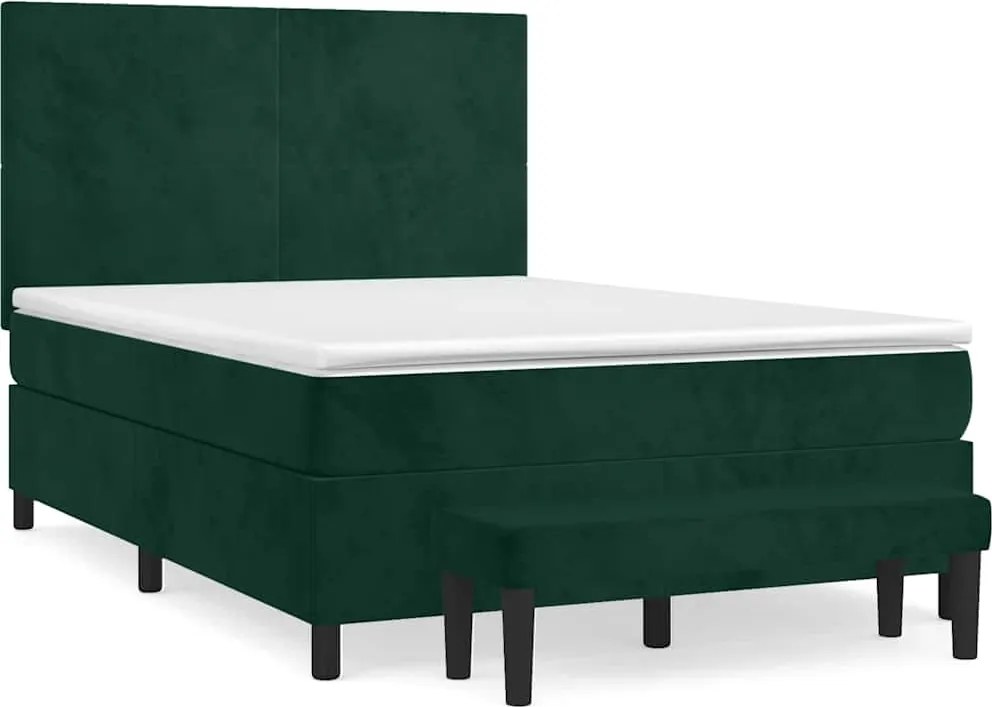 vidaXL Pat box spring cu saltea, verde închis, 140x200 cm, catifea