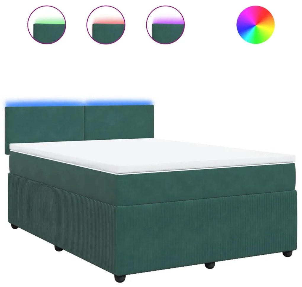 3290055 vidaXL Pat box spring cu saltea, verde închis, 140x200 cm, catifea