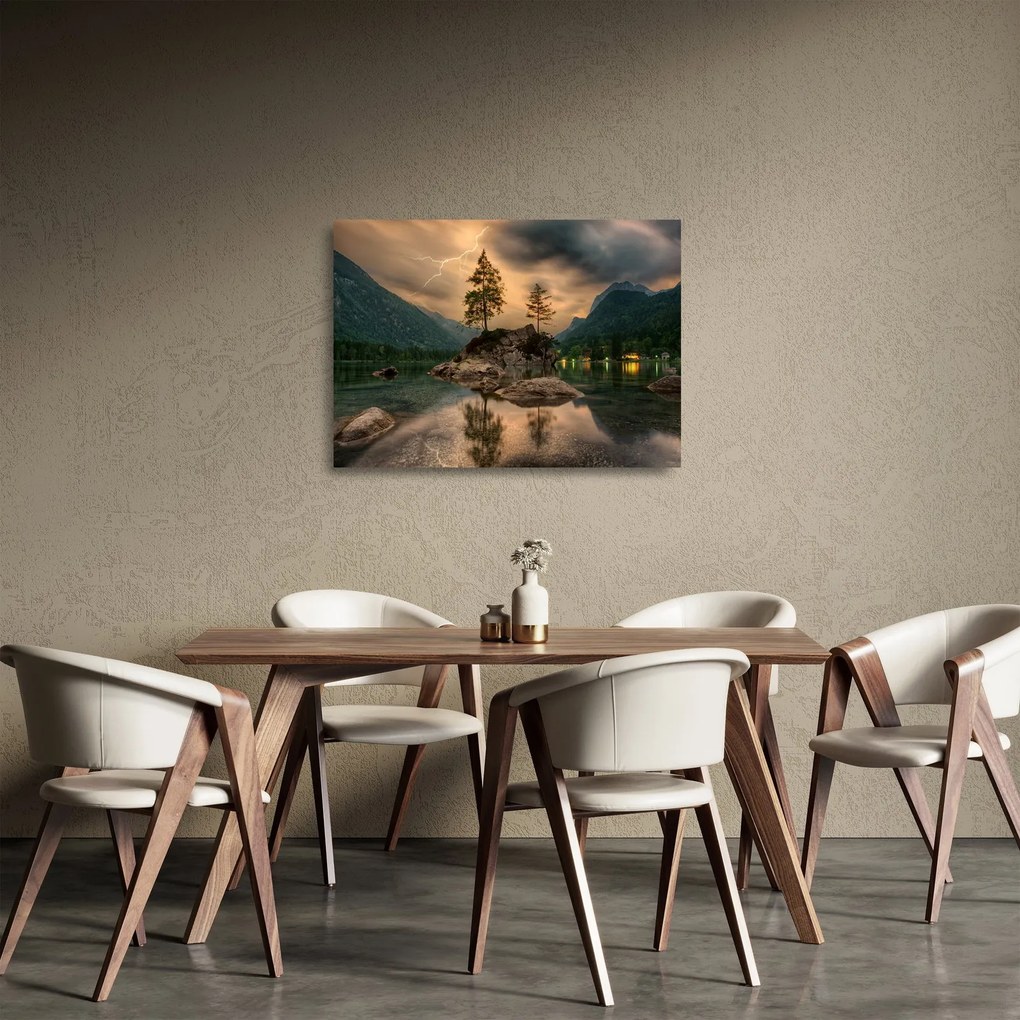 Tablou pe sticlă - lacul în munți (70x50 cm)