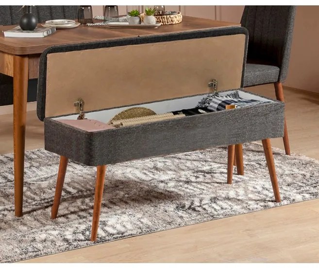 Masă de sufragerie extensibilă cu 2 scaune și 2 bănci Vlasta (nuc + antracit). 1073079