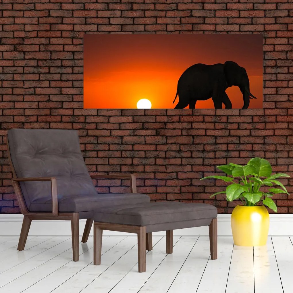 Tablou cu elefant în apus de soare (120x50 cm)