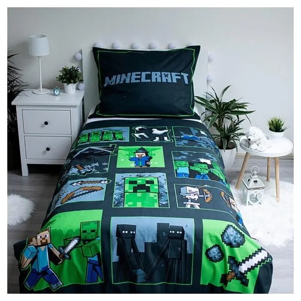 Lenjerie de pat pentru copii din bumbac pentru pat de o persoană 140x200 cm Minecraft Survival Mode – Jerry Fabrics