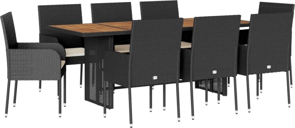 vidaXL Set mobilier de grădină cu perne, 9 piese, negru, poliratan