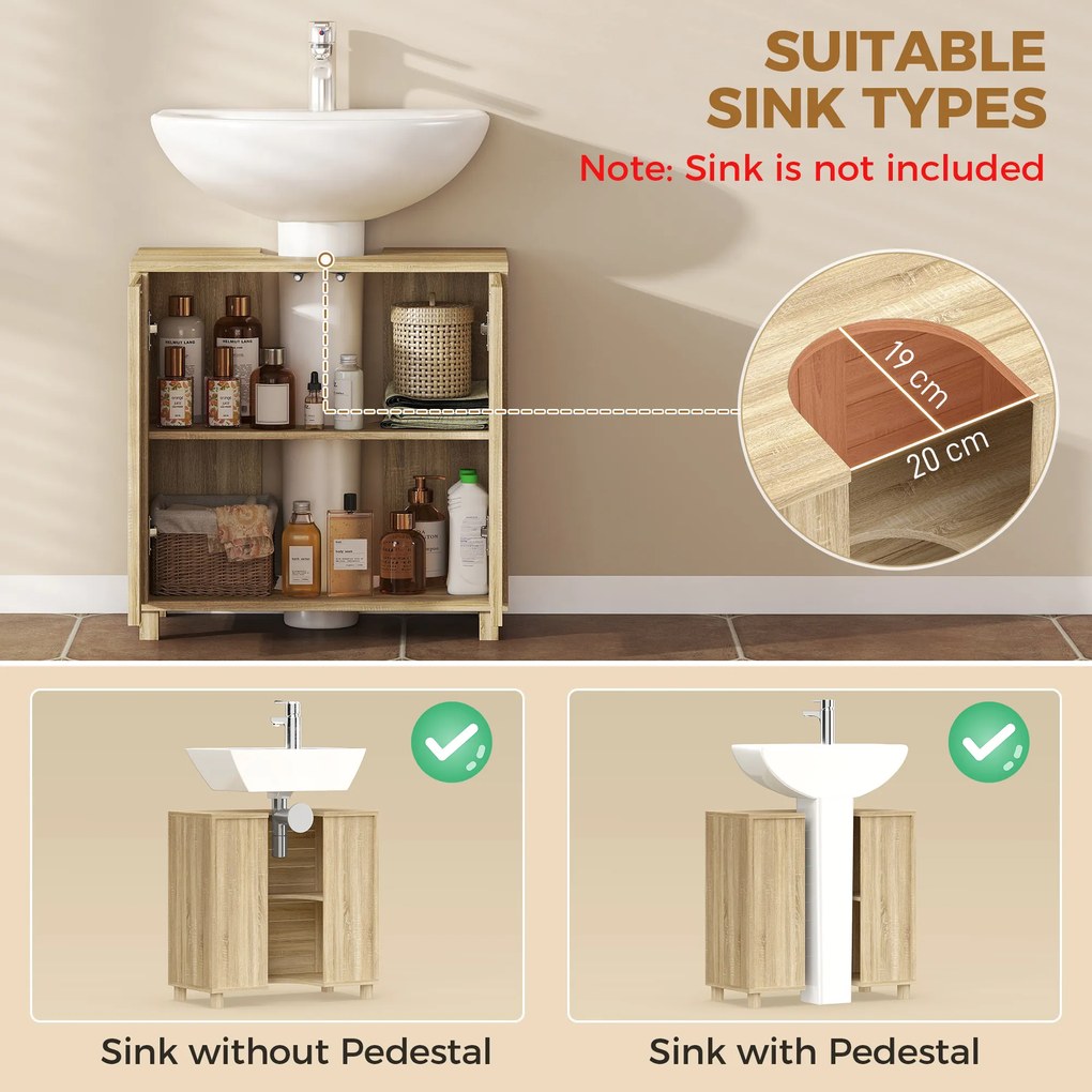 HOMCOM Dulap Sub Lavoar, Baie cu Raft Reglabil, Design Push-to-Open | Aosom Romania