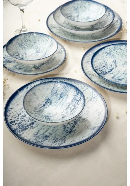 Set de veselă 24 piese albastră/porțelan