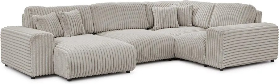 Colțar gri deschis cu tapițerie din catifea reiată (cu colț pe partea dreaptă/în formă de "U") Justin – Ropez