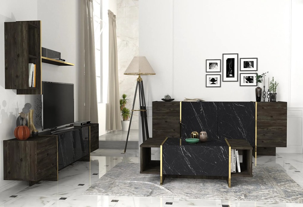 Mobilier living Vivaldi (Negru + Auriu). 1073515