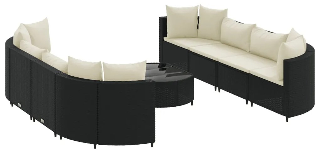 3308424 vidaXL Set mobilier de grădină cu perne, 9 piese, negru, poliratan