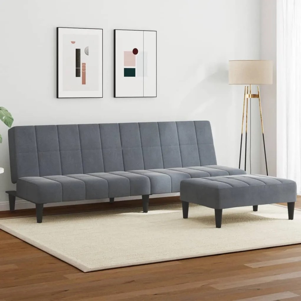 vidaXL Canapea extensibilă cu taburet, 2 locuri, gri închis, catifea