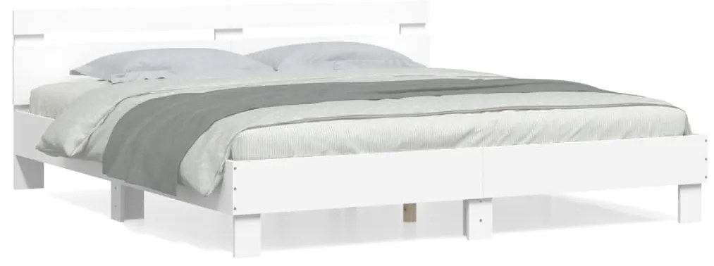 3207392 vidaXL Cadru de pat cu tăblie 200x200 cm, alb, lemn prelucrat