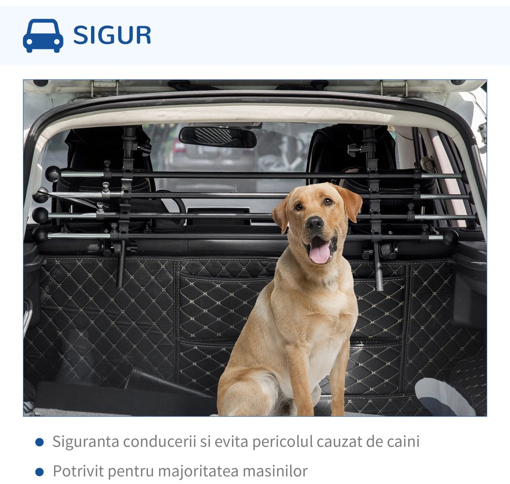 PawHut Despartitor auto pentru caini reglabil pe inaltime si latime, din fier si ABS 85-140L x 40-50Acm, negru | Aosom RO