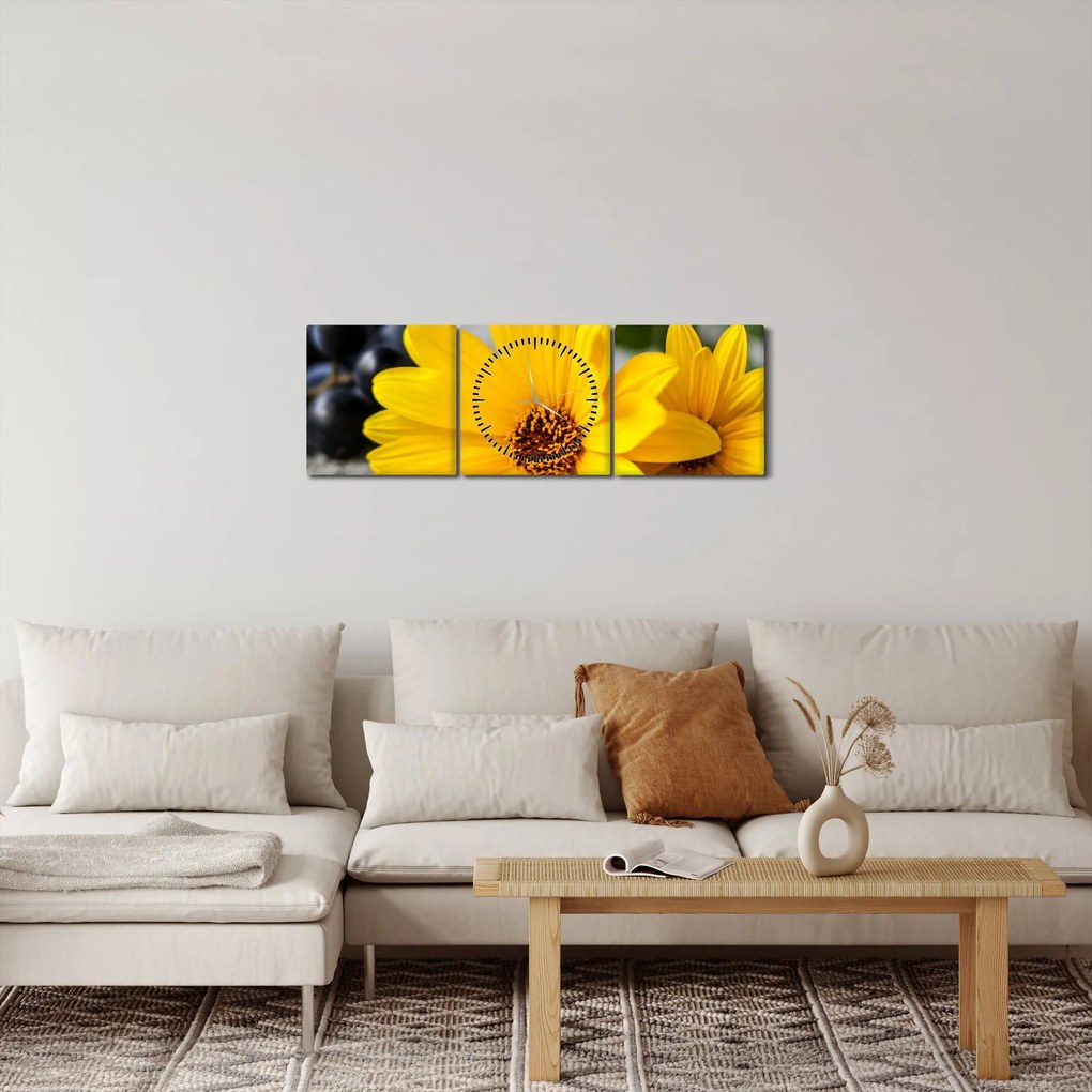Tablou cu floare galbenă (cu ceas) (90x30 cm)
