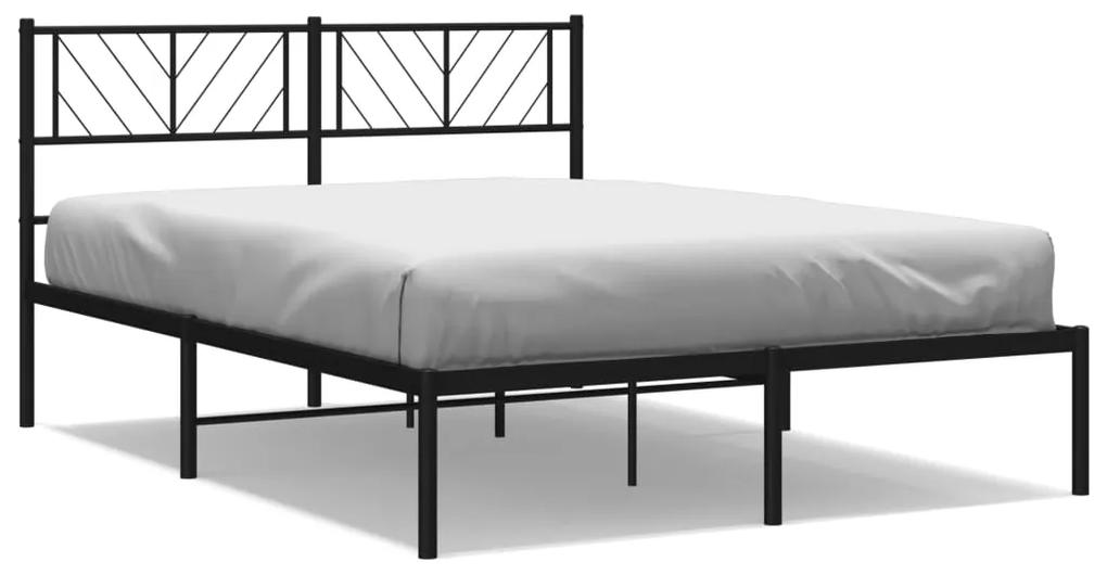372178 vidaXL Cadru de pat metalic cu tăblie, negru, 135x190 cm