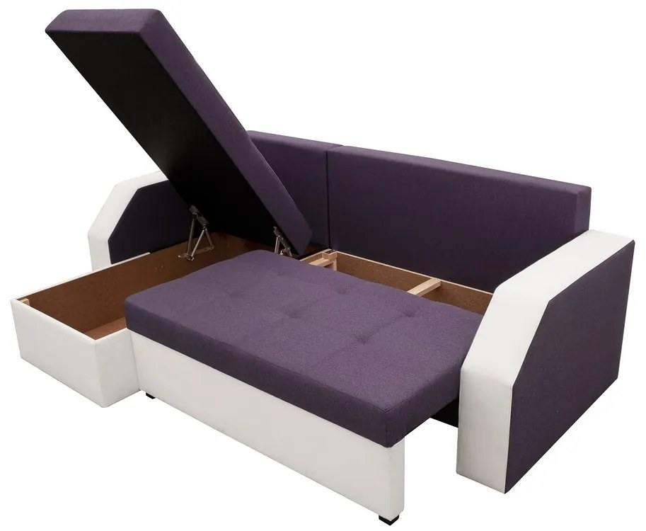 Coltar extensibil Madrid, 226x145x79 cm, 2 lazi depozitare, Reversibil, Alb/ Mov
