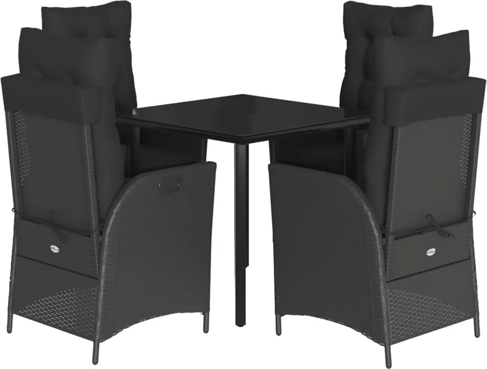 vidaXL Set mobilier de grădină cu perne, 5 piese, negru, poliratan