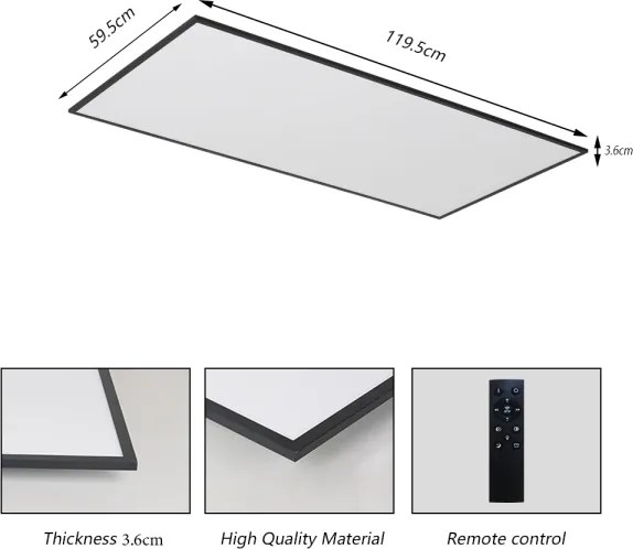 Brilagi - Plafonieră LED reglabilă SLIMFRAME, 80 W, 230 V, 120 x 60 cm, neagră, cu telecomandă