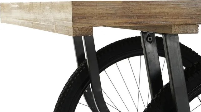 Masă consolă industrială vintage din lemn cu structură din metal și roți de bicicletă, 160×80×75 cm, „Market"