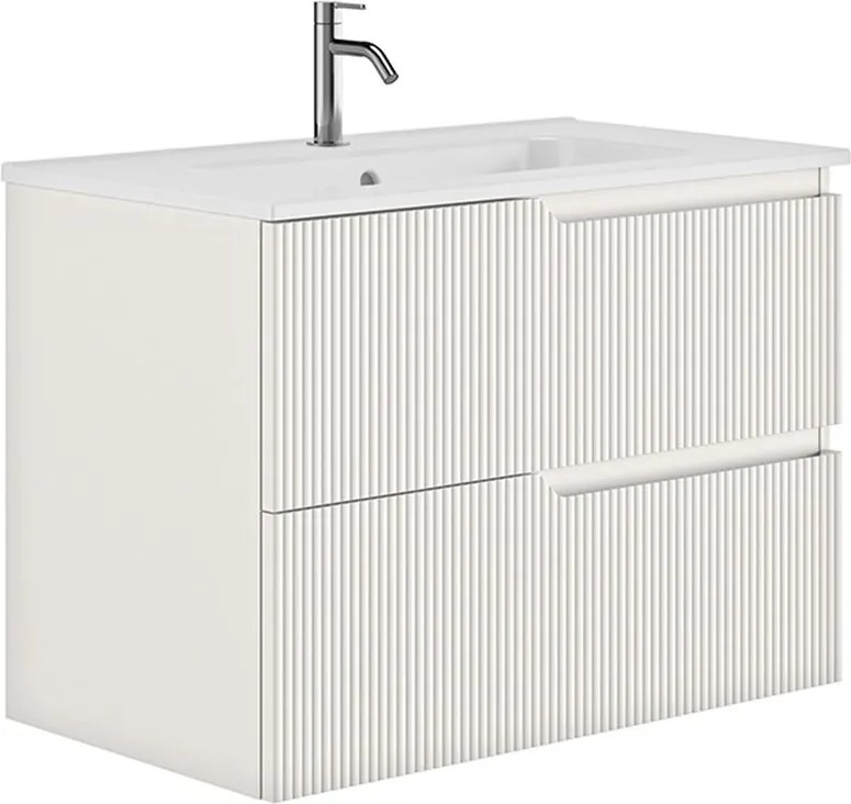 Set dulap baza suspendat Gala Canaletto 2 sertare 80 cm finisaj alb mat si lavoar Luc alb