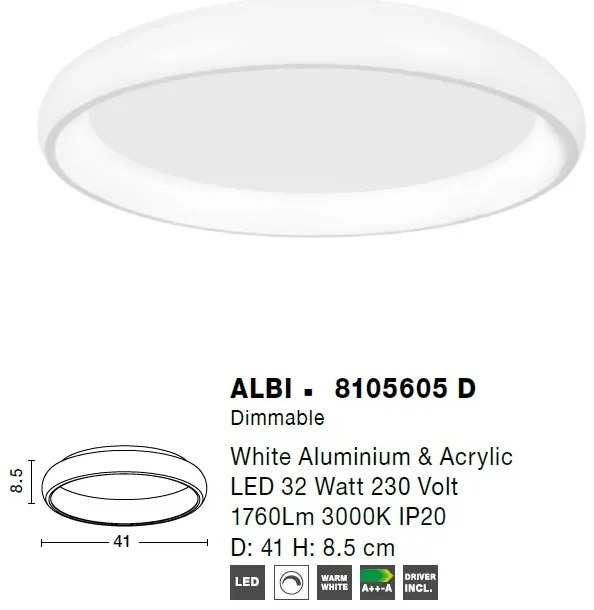 Plafoniera LED moderna design slim 41cm ALBI alba NVL-8105605 D