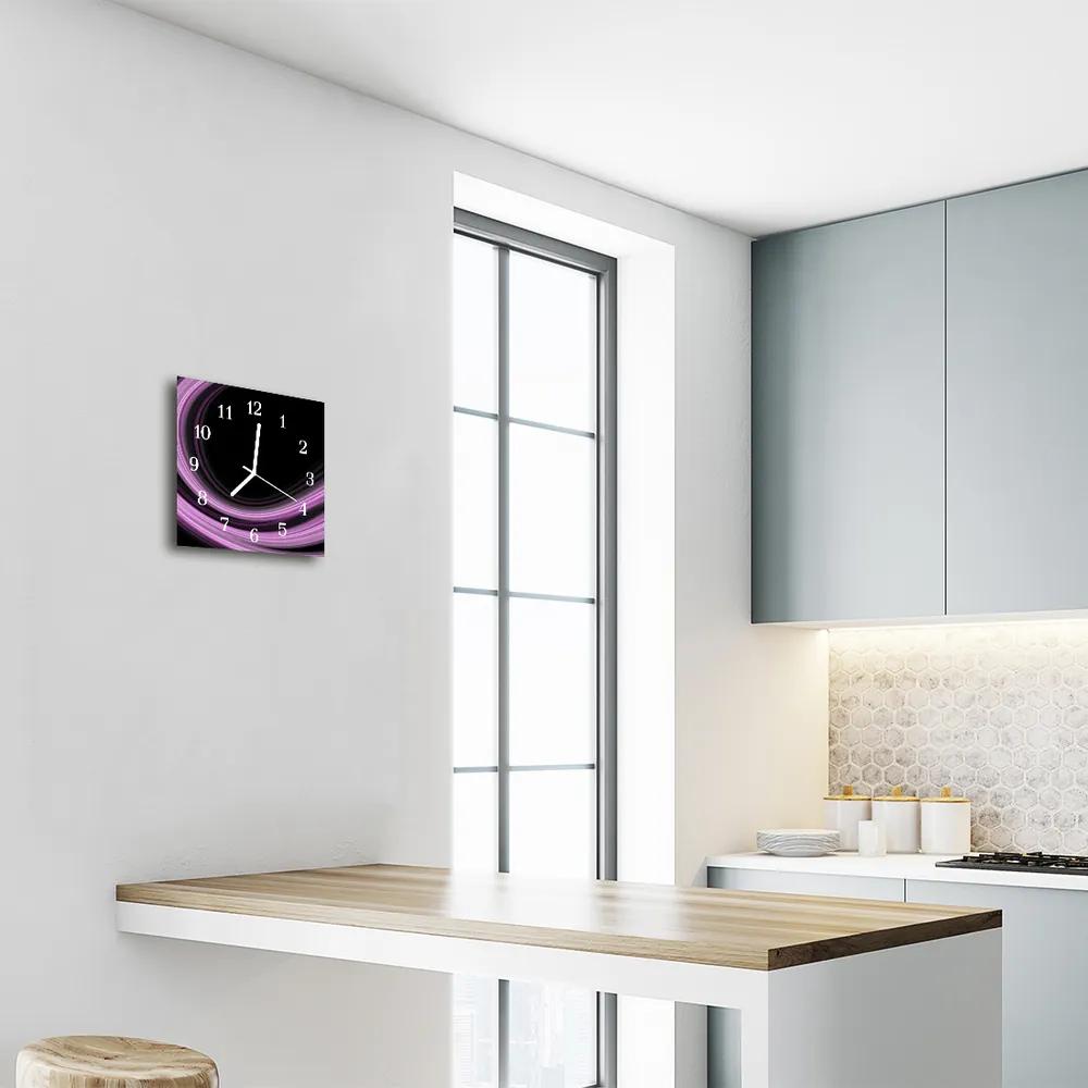 Ceas de perete din sticla pătrat Abstract Lines Art Purple