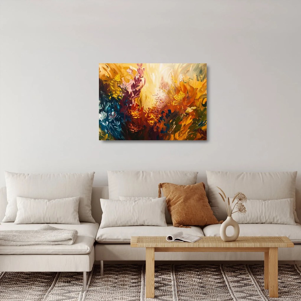 Tablou pe sticlă - pictură abstractă de flori (70x50 cm)