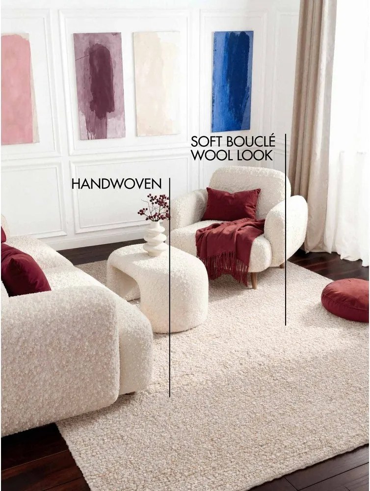 Covor crem țesut manual din material bouclé 200x290 cm Notting Hill Portobello – Ted Baker