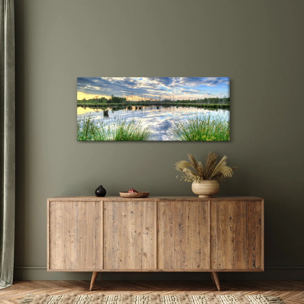 Tablou cu lac și trestie (120x50 cm)