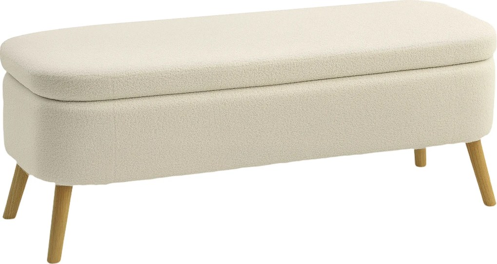 HOMCOM Banca de Depozitare de 65L din Material Teddy și Lemn, 120x42x45 cm, Bej | Aosom Romania
