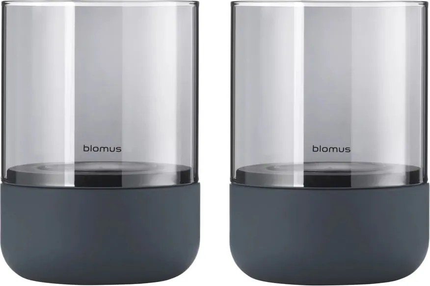 Set 2 sfeșnice din sticlă cu bază din beton Blomus Calma, gri