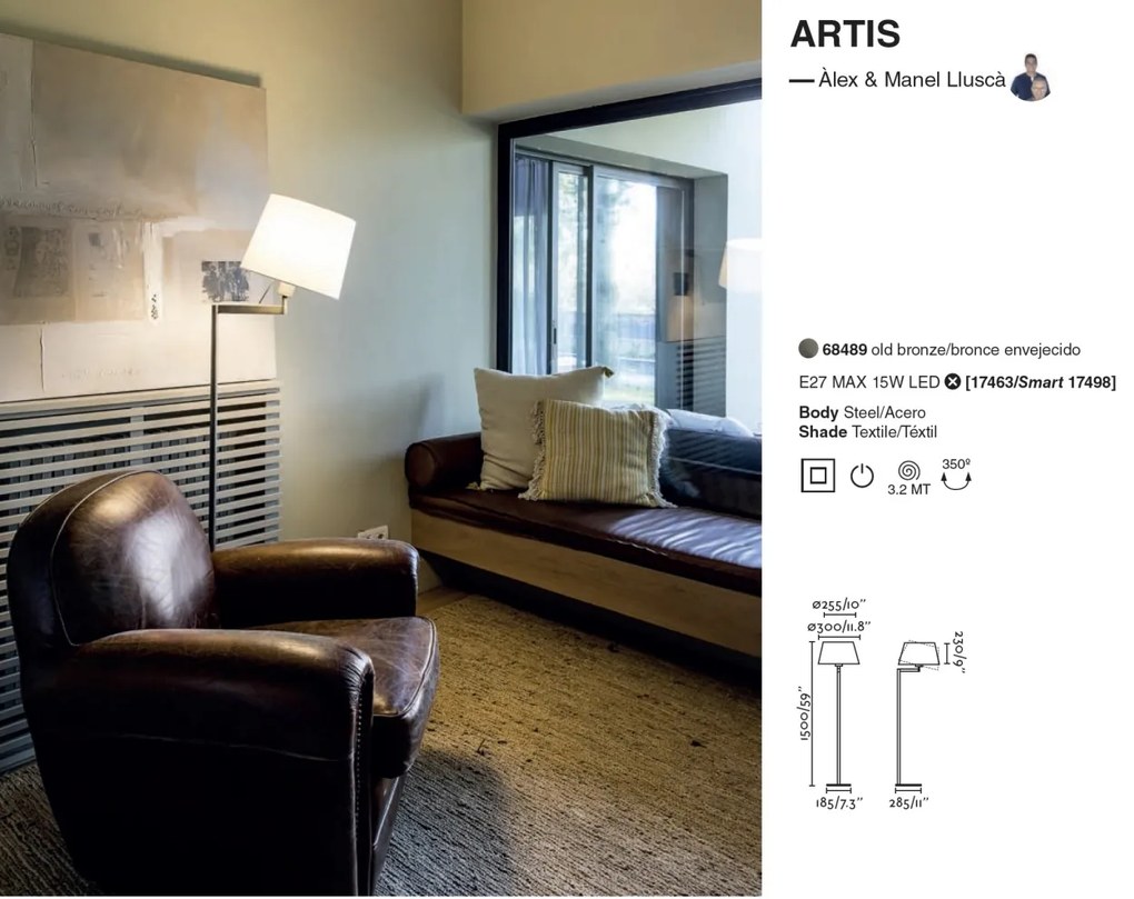 Lampadar / Lampa de podea design elegant ARTIS bronz/alb