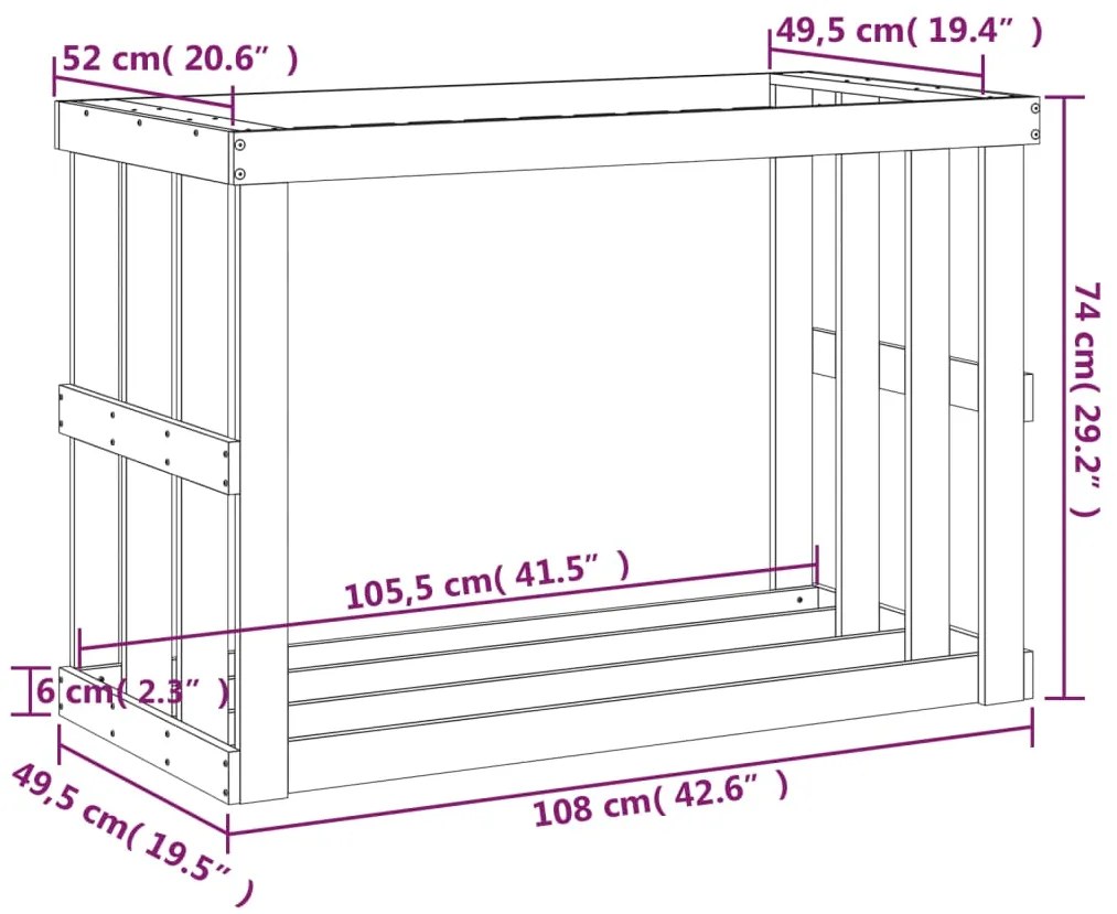 Suport busteni de exterior, gri, 108x52x74 cm, lemn masiv pin